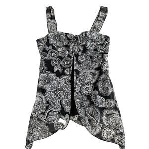 y2K Vintage Maurices Black White Sheer Babydoll Layered Tank Size M Tie Front